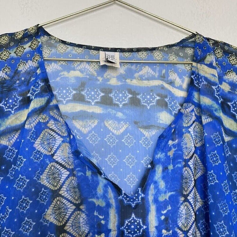 Becca Coverup M L Boho Hippie Caftan Batik Pull Over Tunic Resort Sheer Swim - Picture 2 of 11